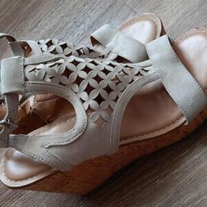 Women's Beige Suede Wedge Sandals with Cutout Design